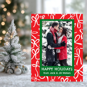 Ribbons Bows Christmas CUSTOM PHOTO Holiday Postcard