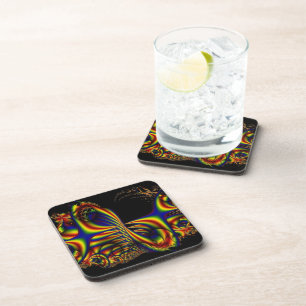 Ribbons   Rainbow Fractal Art Coaster