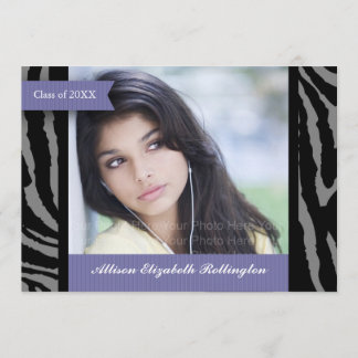 Ribbons Zebra Print Graduation: Purple Invitation