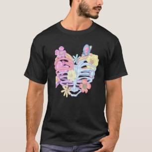 Ribcage Pastel Goth Flowers Butterflies T-Shirt