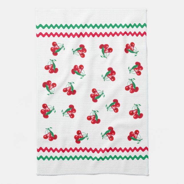 Ric Rac And Cherries Kitchen Towel (Vertical)