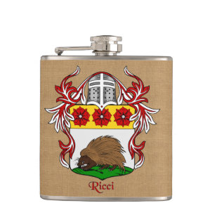Ricci Heraldic Shield with Helm and Mantle Hip Flask
