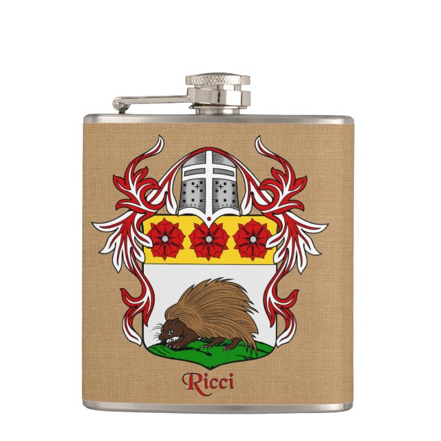 Ricci Heraldic Shield with Helm and Mantle Hip Flask (Front)