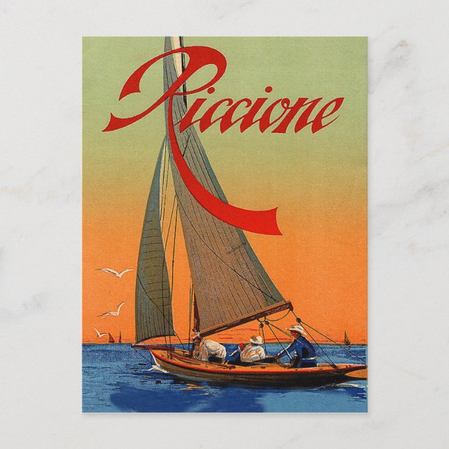 Riccione, Rimini, Italy, sailing boat, vintage Postcard (Front)