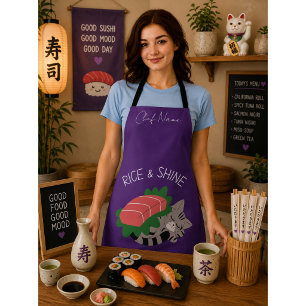Rice and shine , sushi cat apron