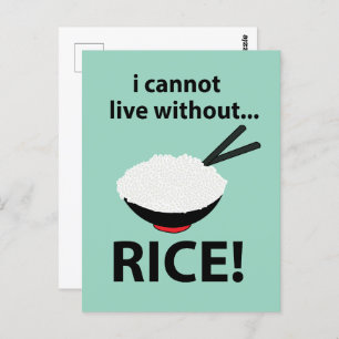 Rice Bowl I Cannot Live Without Rice Postcard