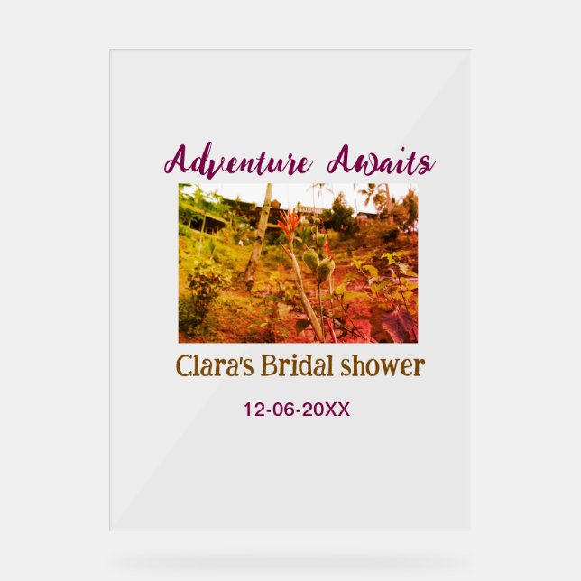 Rice fields adventure awaits bridal shower name fa acrylic sign (Front)