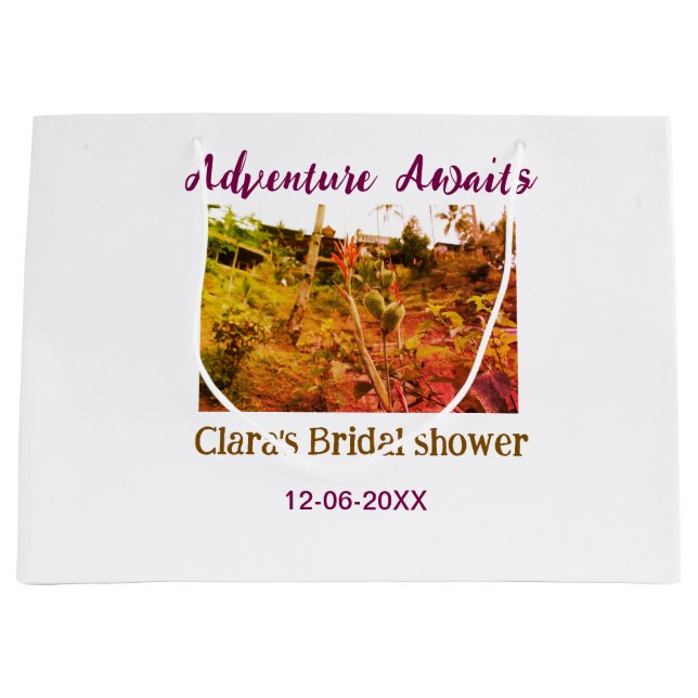 Rice fields adventure awaits bridal shower name fa large gift bag (Front)