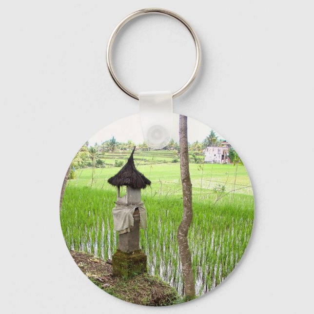 Rice Paddy, Temple, Ubud Bali, Indonesia Key Ring (Front)