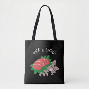 Rice & Shine Cute Kitty with Kawaii Sushi tote bag