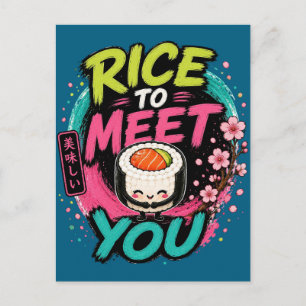 Rice to Meet You – Cute Kawaii Sushi Design Postcard