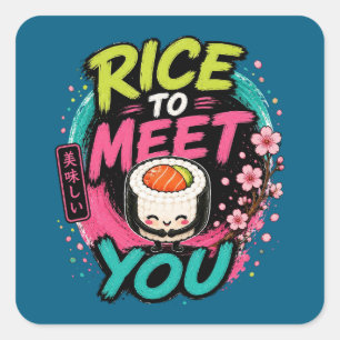 Rice to Meet You – Cute Kawaii Sushi Design Square Sticker