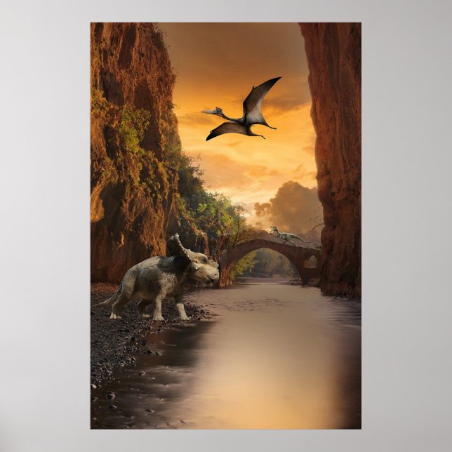 riceratops, Velociraptor and Pterodactyl Poster (Front)