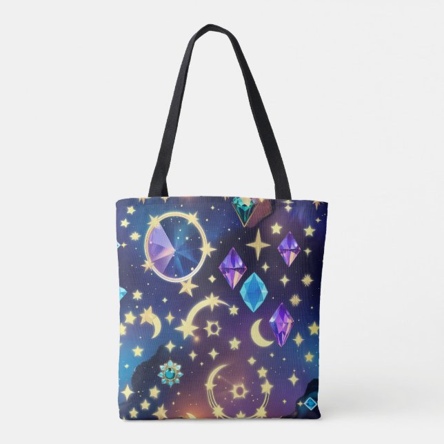Rich Alexandrite Sapphire Celestial Moon Phases Tote Bag (Back)