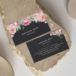 Rich Black & Blush Pink Peony Business Card
