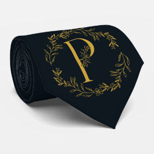 Rich Black Colour Monogrammed Groomsmen Tie