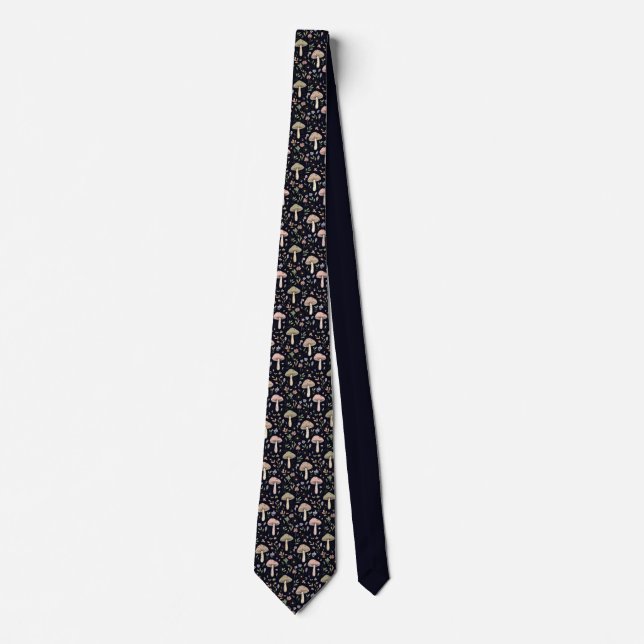 Rich Black Fungi Botanical | Formal Wedding Groom Tie (Front)