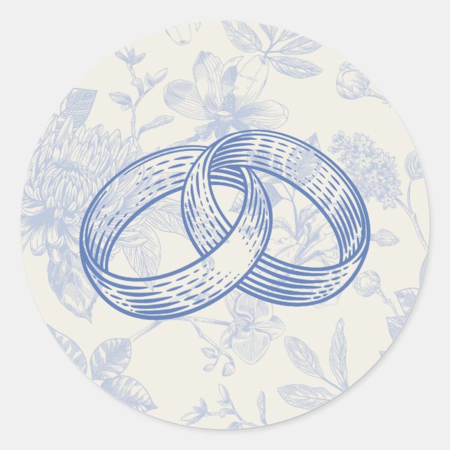 Rich Blue French Floral Toile Floral Classic Round Sticker (Front)