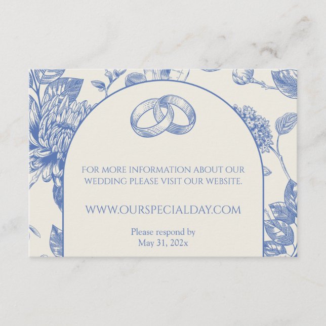 Rich Blue French Floral Toile Floral Enclosure Card (Front)