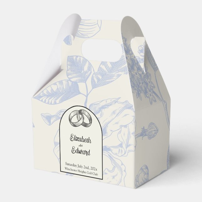 Rich Blue French Floral Toile Floral  Favour Box (Front Side)