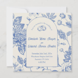Rich Blue French Floral Toile Floral Invitation