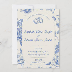 Rich Blue French Floral Toile Floral  Invitation