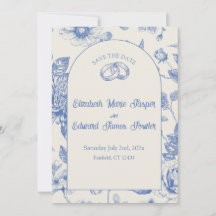 Rich Blue French Floral Toile Floral Save the Date