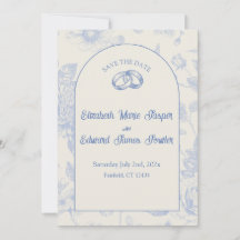 Rich Blue French Floral Toile Floral Save the Date