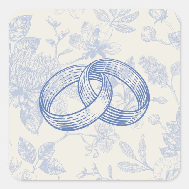 Rich Blue French Floral Toile Floral Wedding Bands Square Sticker (Front)