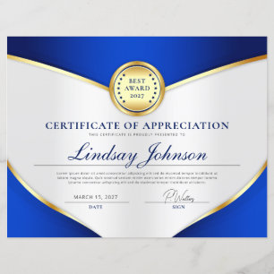 Rich Blue & Gold Certificate of Appreciation Flyer