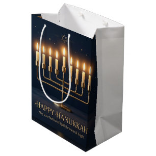Rich Blue & Gold Jewelled Hanukkah  Medium Gift Bag