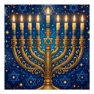Rich Blue & Gold Jewelled Hanukkah  Poster