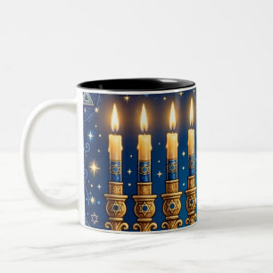 Rich Blue & Gold Jewelled Hanukkah  Two-Tone Coffee Mug