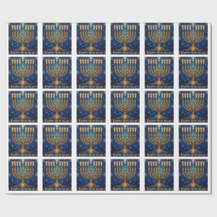 Rich Blue & Gold Jewelled Hanukkah Wrapping Paper