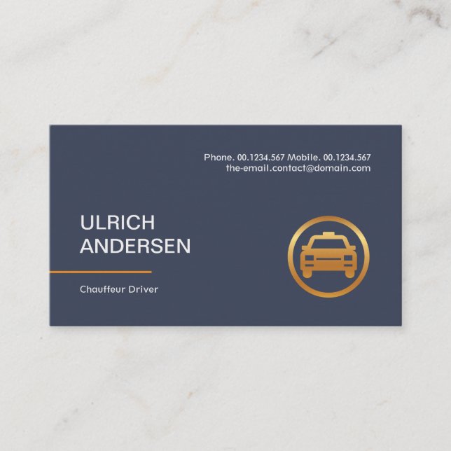 Rich Blue Simple Plain Minimalist Limousine Taxi Business Card (Front)