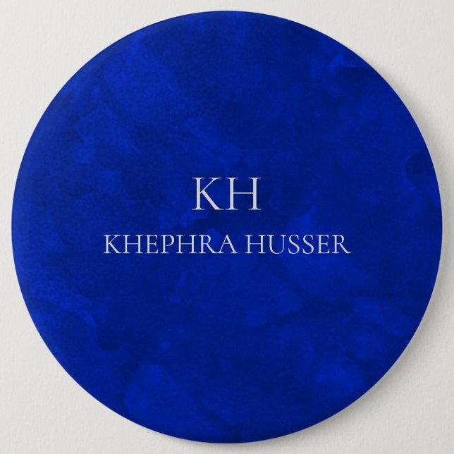 Rich Blue Watercolor Monogram 6 Cm Round Badge (Front)