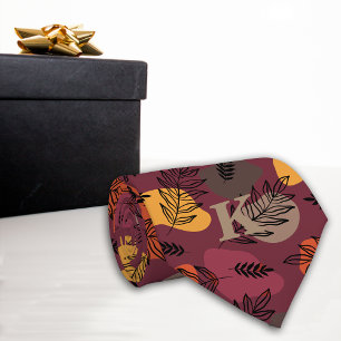 Rich Botanical Leaves on Maroon Monogram Tie