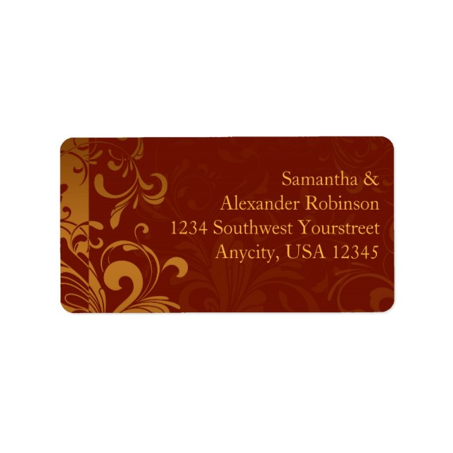 Rich Brick Red and Gold Reverse Swirl Label (Front)
