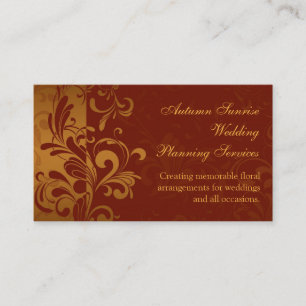 Rich Brick Red, Gold Reverse Swirl Business Cards