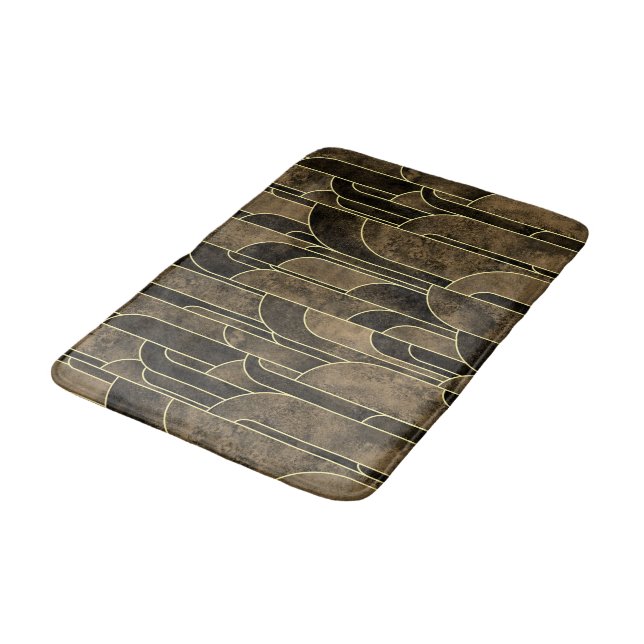 Rich Brown and Gold Art Deco Pattern Bath Mat (Angled)