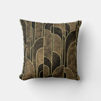 Rich Brown and Gold Art Deco Pattern Cushion