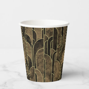 Rich Brown and Gold Art Deco Pattern Paper Cups