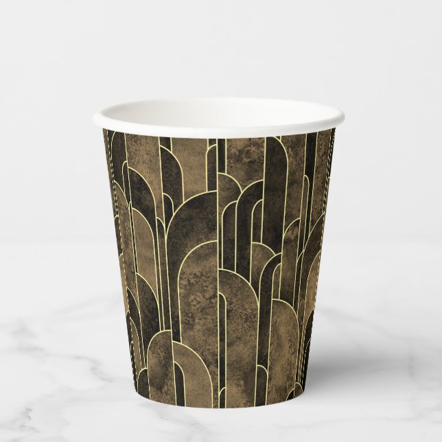 Rich Brown and Gold Art Deco Pattern Paper Cups (Front)