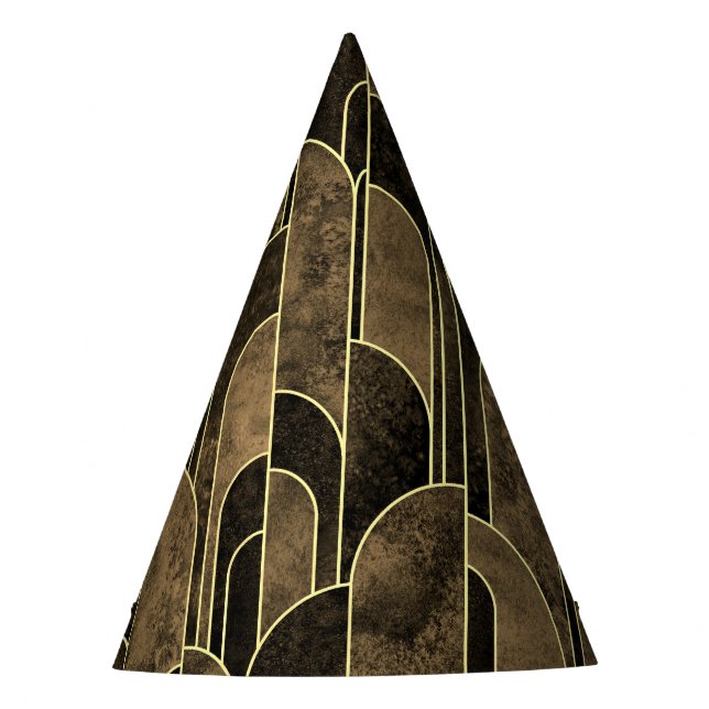 Rich Brown and Gold Art Deco Pattern Party Hat (Front)
