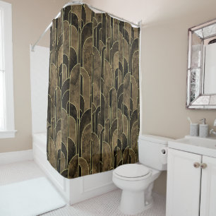 Rich Brown and Gold Art Deco Pattern Shower Curtain
