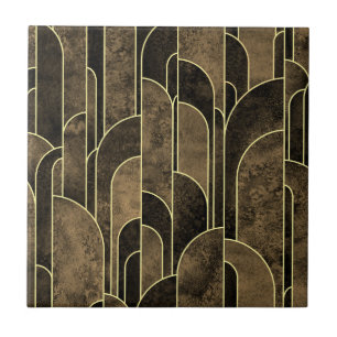 Rich Brown and Gold Art Deco Pattern Tile