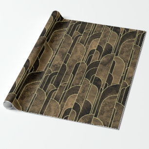 Rich Brown and Gold Art Deco Pattern Wrapping Paper