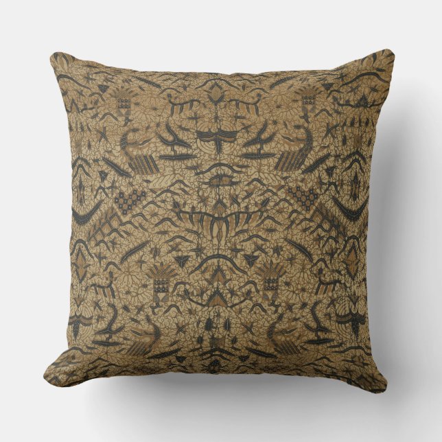 Rich Brown, Black & Cream Batik Throw Pillow (Front)