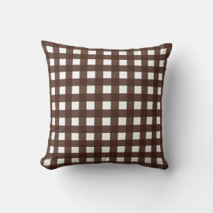 Rich Brown Gingham Check Throw Pillow