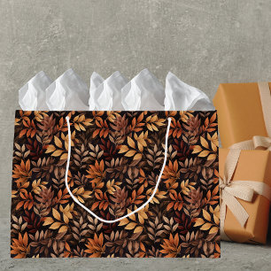Rich Brown Golden Rustic Burnt Orange Fall Leaf Large Gift Bag
